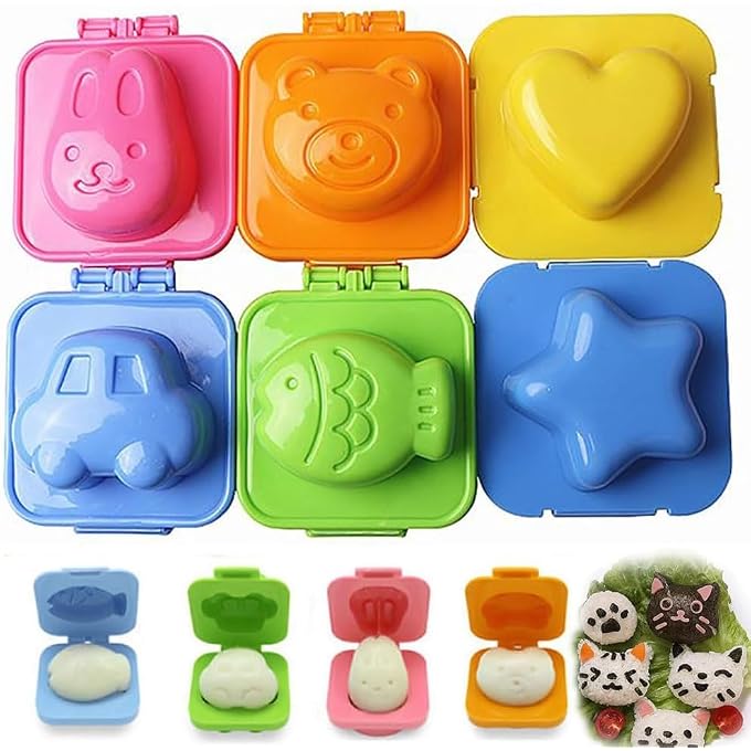 RAYYAN 6Pcs Egg Rice Mold Hard Boiled Egg Mold Fish Car Heart Shape Onigiri Mold Rice Ball MakerFondant Cake Pop Decorating Tool Fun Cookery Kitchen Gadgets - Image 2
