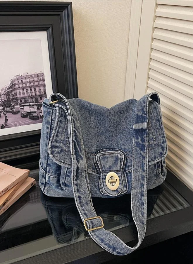 Take Two Blue Denim Shoulder Bag with Turn-Lock