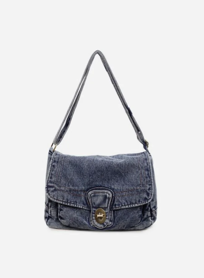 Take Two Blue Denim Shoulder Bag with Turn-Lock