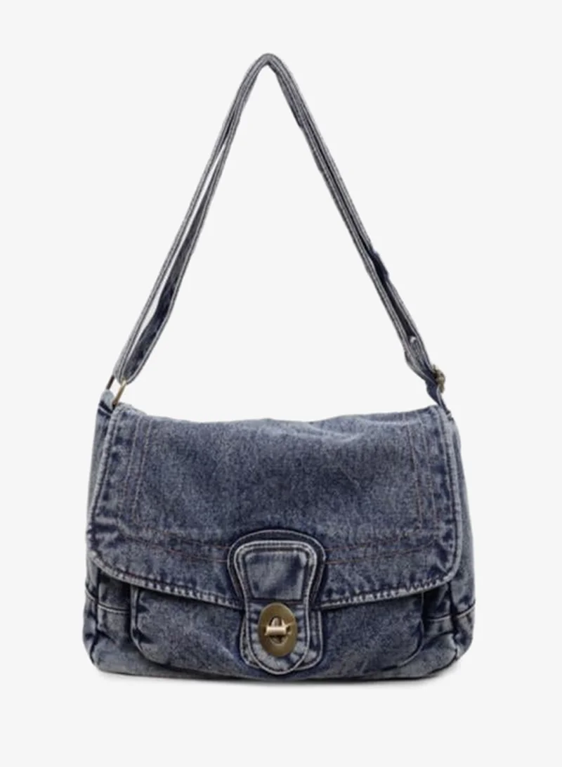 Take Two Blue Denim Shoulder Bag with Turn-Lock