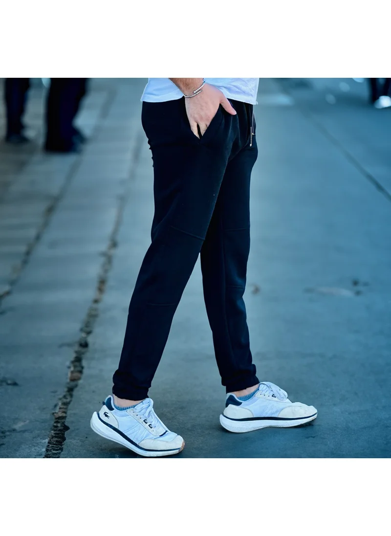 ميرون Black Cross-Parted Three Thread Cotton Inside Elastic Leg Sweatpants