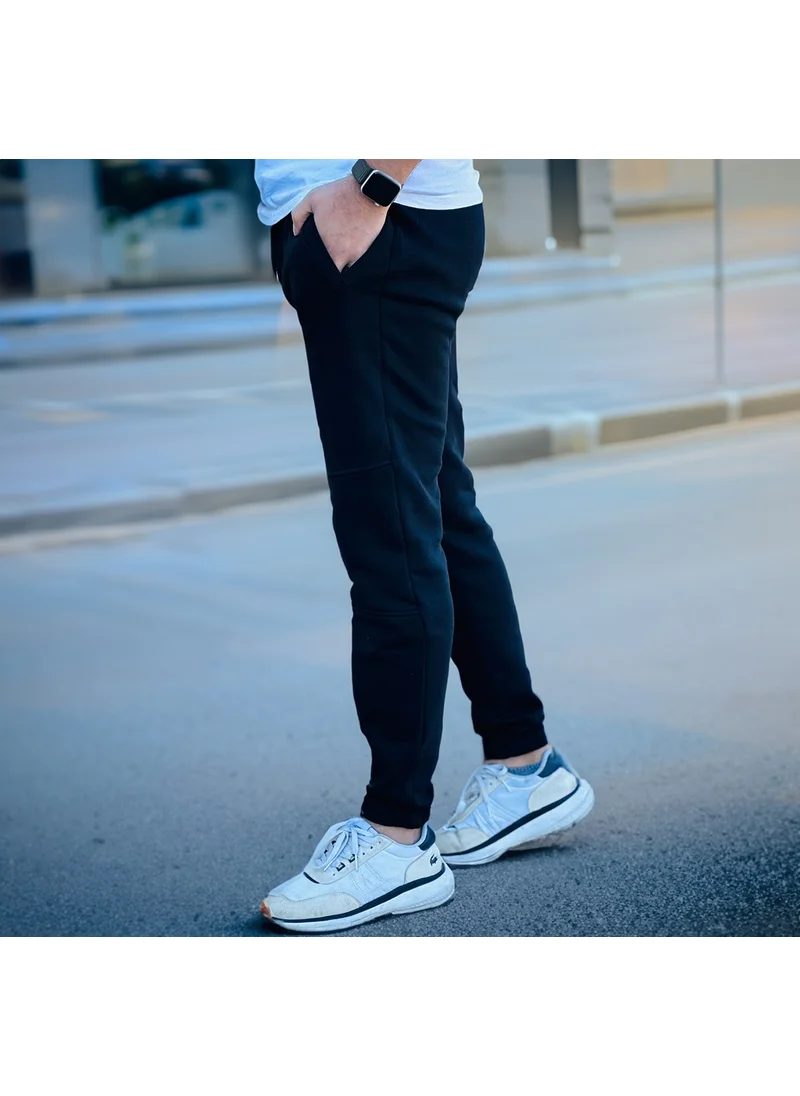 ميرون Black Cross-Parted Three Thread Cotton Inside Elastic Leg Sweatpants