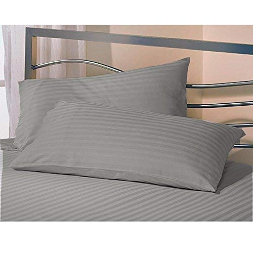 Daksh Sateen Stripe 300 TC Cotton Pillow Cover, 17 x 27 inch, Grey, 2 Pieces - Image 1