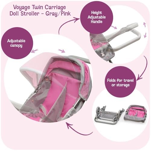 Badger Basket Voyage Twin Carriage Doll Stroller for 18 to 20Inch Dolls with Rotating Pram Handle and Storage Features Perfect for Little Mommies on The Go - Image 5
