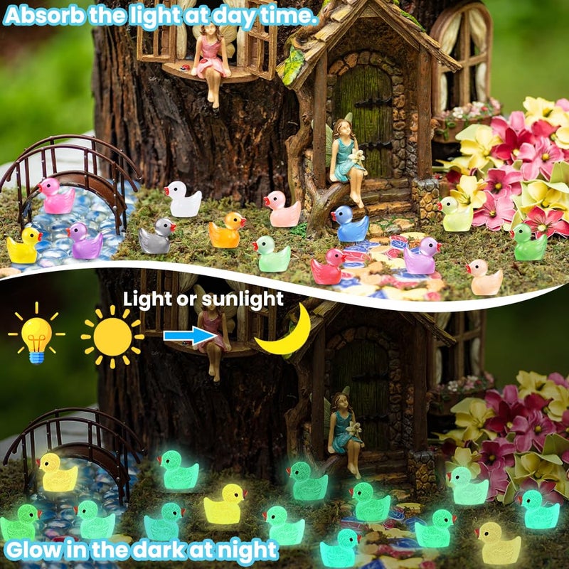DULEFUN 200pcs Luminous Mini Resin Ducks 20 Colors Small Tiny Little Duck Figurines to Hide Glow in The Dark Miniature Figures for Dollhouse Micro Garden Landscape Decoration Craft Party Favors Toys - Image 3