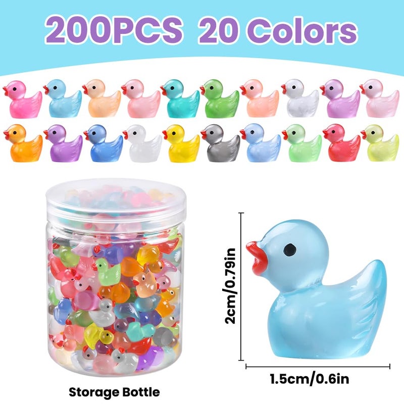 DULEFUN 200pcs Luminous Mini Resin Ducks 20 Colors Small Tiny Little Duck Figurines to Hide Glow in The Dark Miniature Figures for Dollhouse Micro Garden Landscape Decoration Craft Party Favors Toys - Image 2