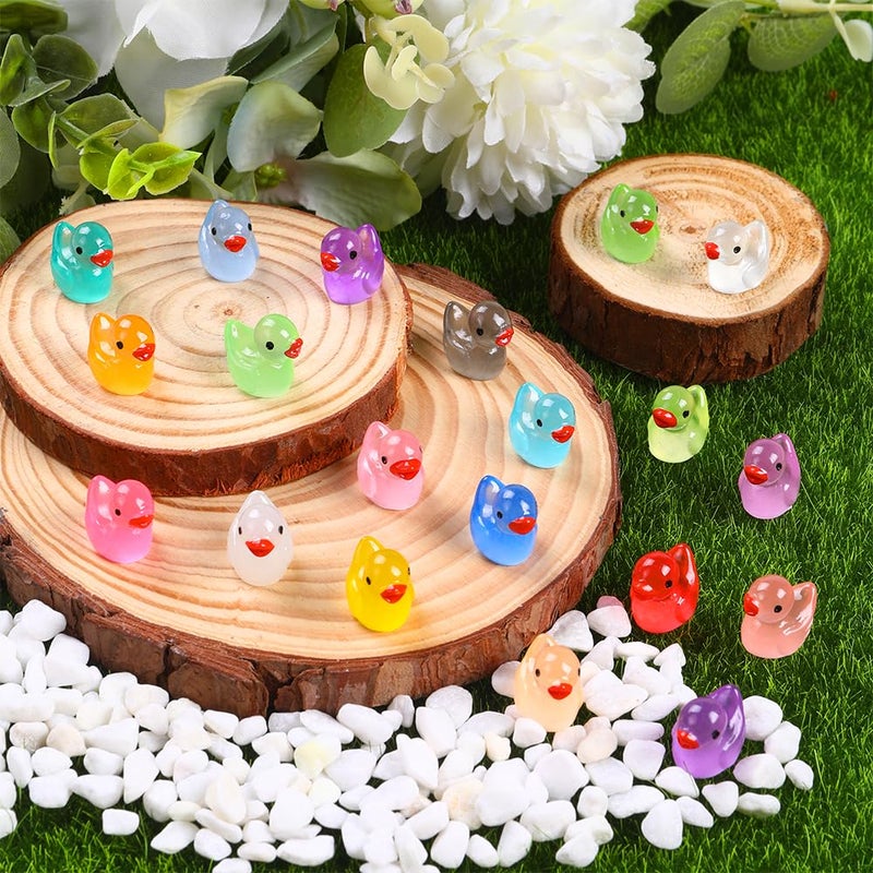 DULEFUN 200pcs Luminous Mini Resin Ducks 20 Colors Small Tiny Little Duck Figurines to Hide Glow in The Dark Miniature Figures for Dollhouse Micro Garden Landscape Decoration Craft Party Favors Toys - Image 5