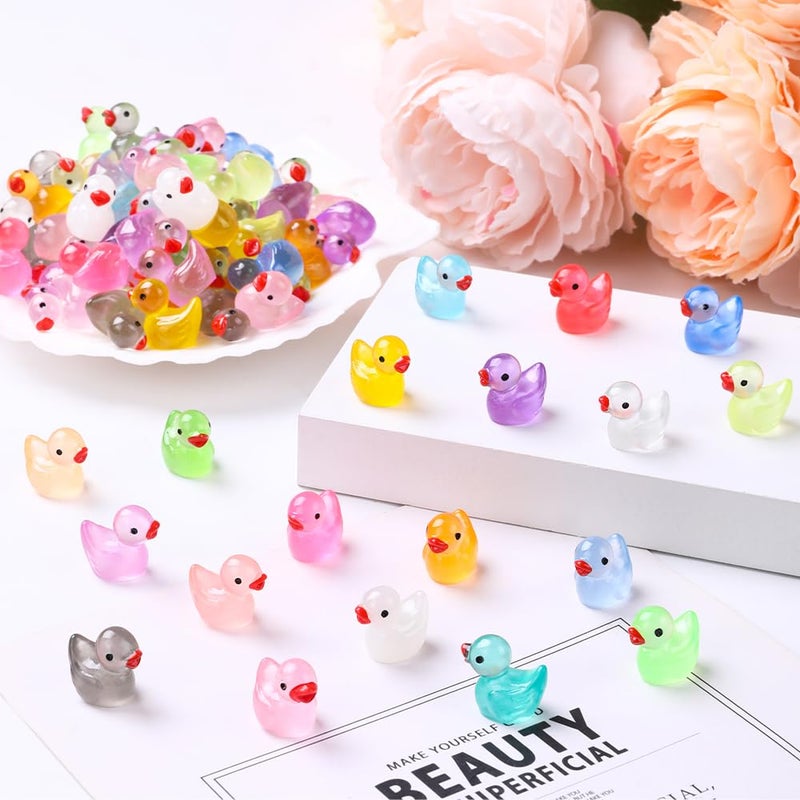 DULEFUN 200pcs Luminous Mini Resin Ducks 20 Colors Small Tiny Little Duck Figurines to Hide Glow in The Dark Miniature Figures for Dollhouse Micro Garden Landscape Decoration Craft Party Favors Toys - Image 4
