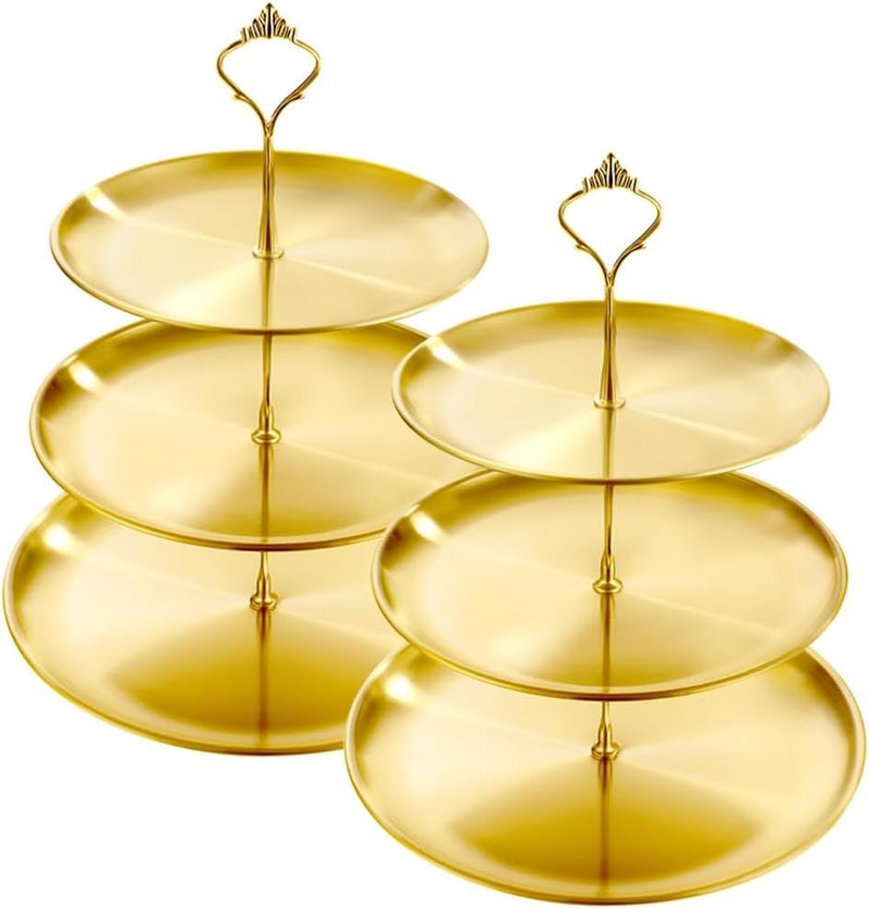 EOKPHULL 2 Set Stainless Steel Cupcake Stand, Gold Metal Serving Tray Cake Holder Cake Display Stand for Holiday Dessert Table Decorations Birthday Party Wedding - Image 1