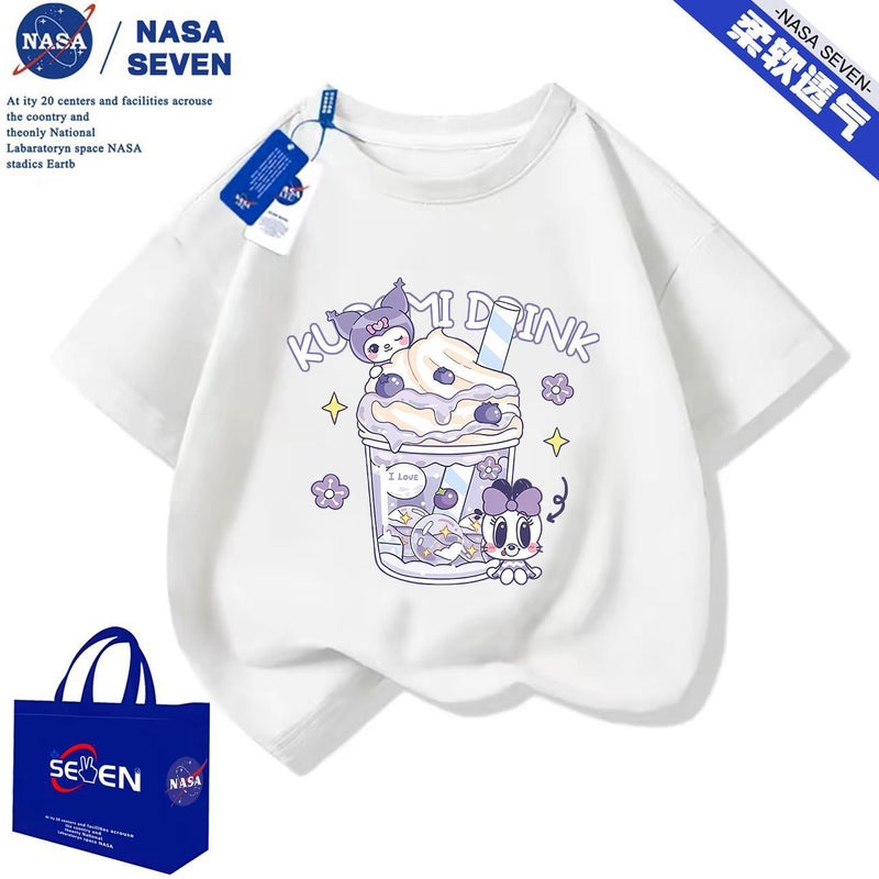 Nasa Cartoon T-Shirt For Boys And Girls, Stylish Summer Cute Kuromi Short-Sleeved Baby Breathable Casual Top - Image 1