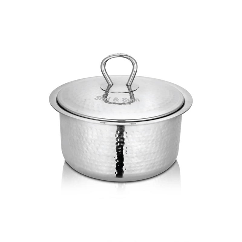 Shri & Sam Shri Sam Stainless Steel Heavy Weight Hammered Patila with lid 15 MM 16cm  - Image 1