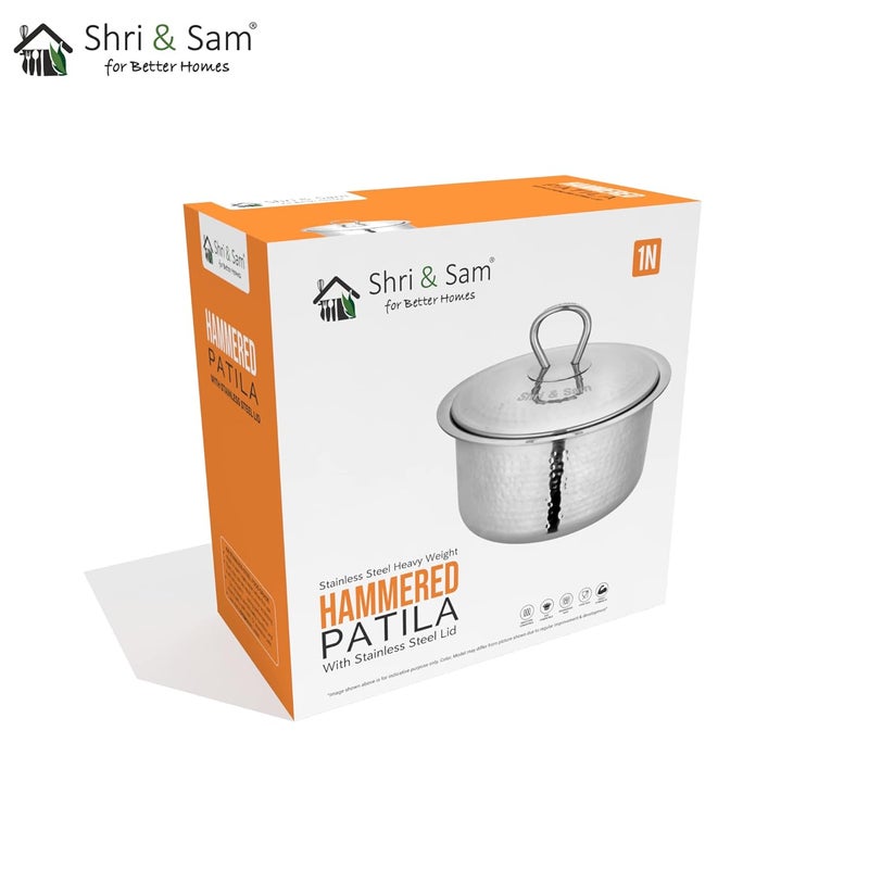 Shri & Sam Shri Sam Stainless Steel Heavy Weight Hammered Patila with lid 15 MM 16cm  - Image 5