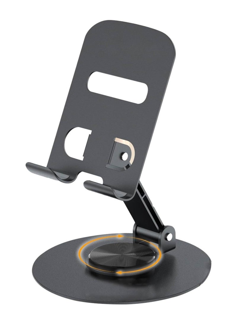 VIO Foldable Adjustable Aluminum Metal Mobile Phone Holder for Desk with 360 Degree Rotation Stand Stable Sturdy Anti Slip Compatible with Smart Phones iPhone for Home Office Desk Travel Desktop Phone Stand 360° Rotating Metal Phone Holder Non Slip Desk Phone Stand  - Image 1