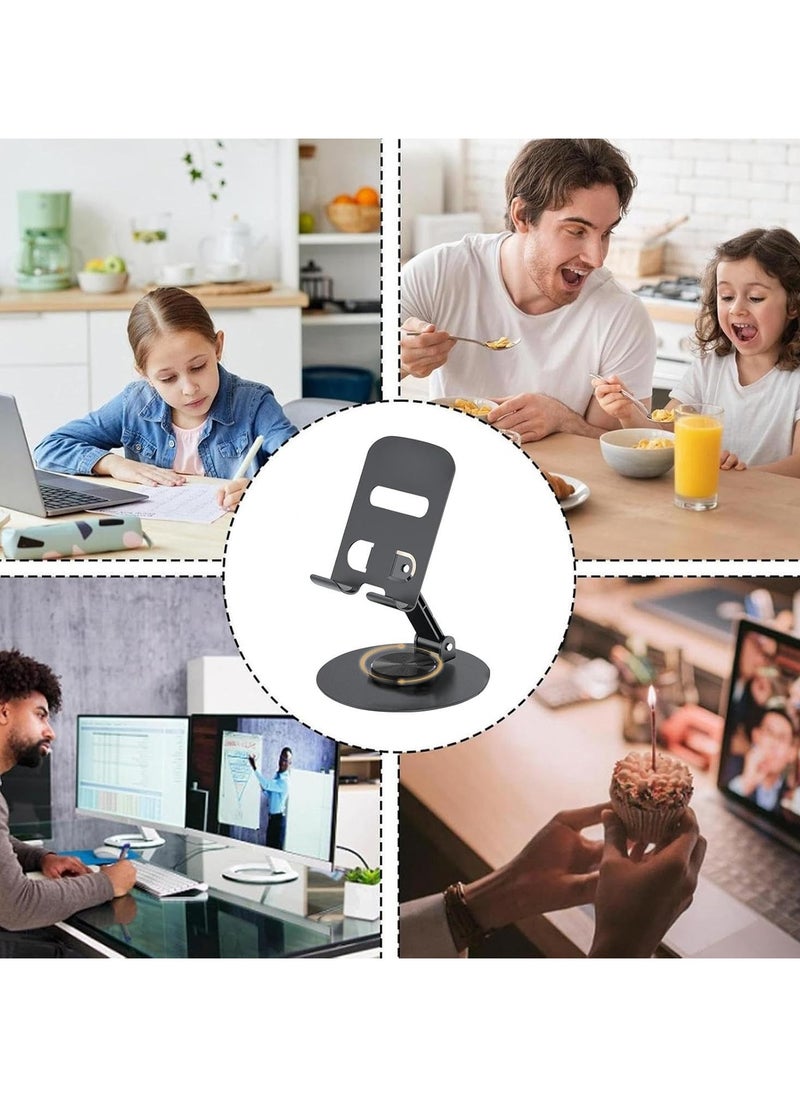 VIO Foldable Adjustable Aluminum Metal Mobile Phone Holder for Desk with 360 Degree Rotation Stand Stable Sturdy Anti Slip Compatible with Smart Phones iPhone for Home Office Desk Travel Desktop Phone Stand 360° Rotating Metal Phone Holder Non Slip Desk Phone Stand  - Image 2
