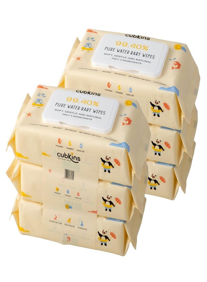 Cubkins Pure Water Baby Wipes | 99.4% Water & Plant-Based Fabric | Unscented, Biodegradable & Hypoallergenic | Cleansing for Sensitive Newborn Skin | Pack of 6 x 72 Wipes Pack (Flip Lid) - Image 1