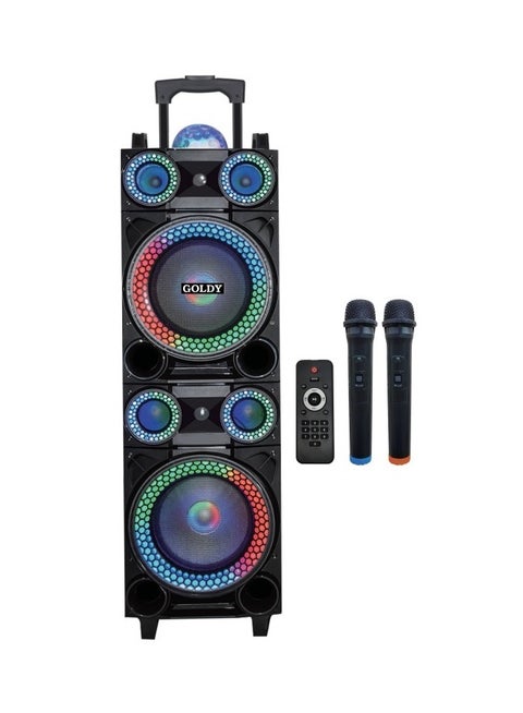 Rechargeable 12 Inch Double Trolly Speaker with 2 Wireless Microphones with Bluetooth with USB SD Card Reader