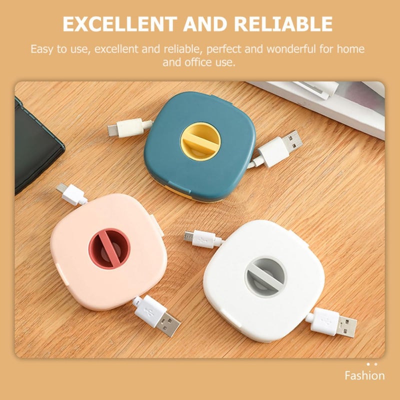 Rotatable USB Cable Organizer Box 3pcs Pink Blue White for Desk Travel Cord Management - Image 4
