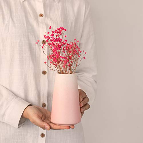 HUBUISH Pink Vase - 6" Pink Ceramic vase for Flower, Cute Modern Vases for Home Decor, Minimalist vases for Centerpieces, Living Room,Bedroom or Gift - Image 3