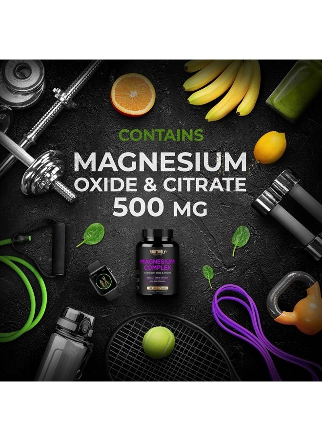 NURTURLY - Magnesium Citrate & Oxide 500mg Complex Supplement - High Absorption Maximum Strength - Helps Support Bone Density and Strength, Muscles, Energy and Sleep - 240 Vegan Capsules - Image 1