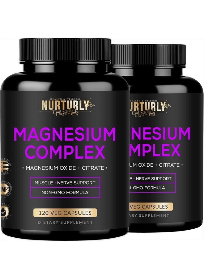 NURTURLY - Magnesium Citrate & Oxide 500mg Complex Supplement - High Absorption Maximum Strength - Helps Support Bone Density and Strength, Muscles, Energy and Sleep - 240 Vegan Capsules - Image 1