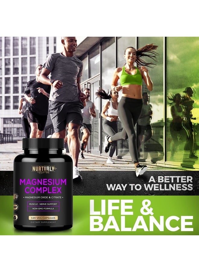NURTURLY - Magnesium Citrate & Oxide 500mg Complex Supplement - High Absorption Maximum Strength - Helps Support Bone Density and Strength, Muscles, Energy and Sleep - 240 Vegan Capsules - Image 1