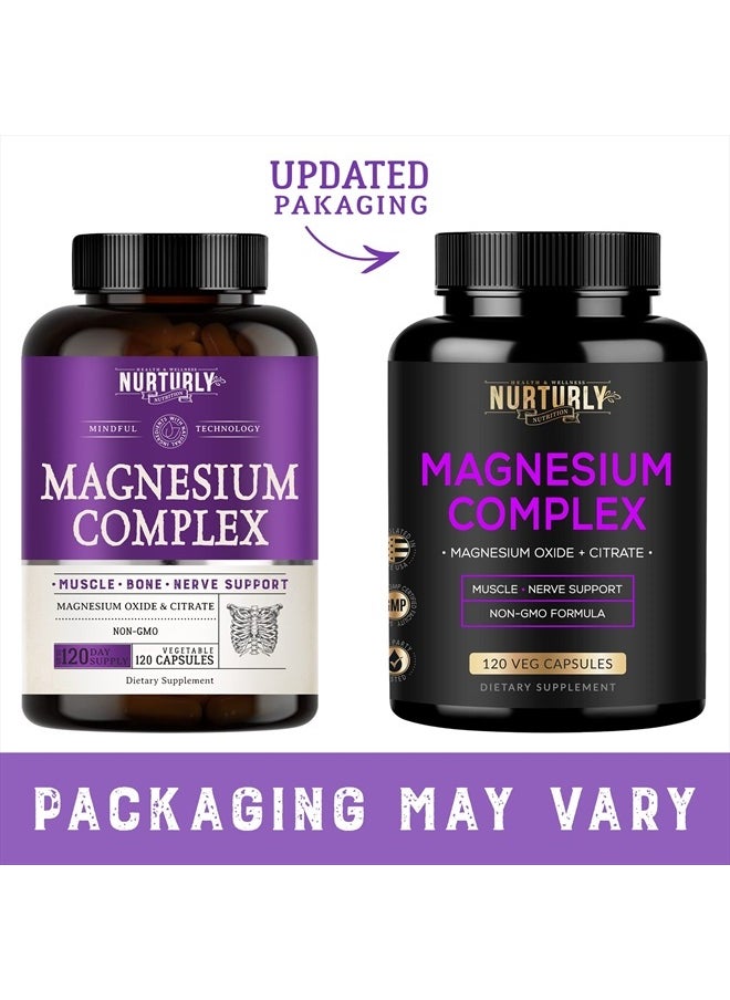NURTURLY - Magnesium Citrate & Oxide 500mg Complex Supplement - High Absorption Maximum Strength - Helps Support Bone Density and Strength, Muscles, Energy and Sleep - 240 Vegan Capsules - Image 1