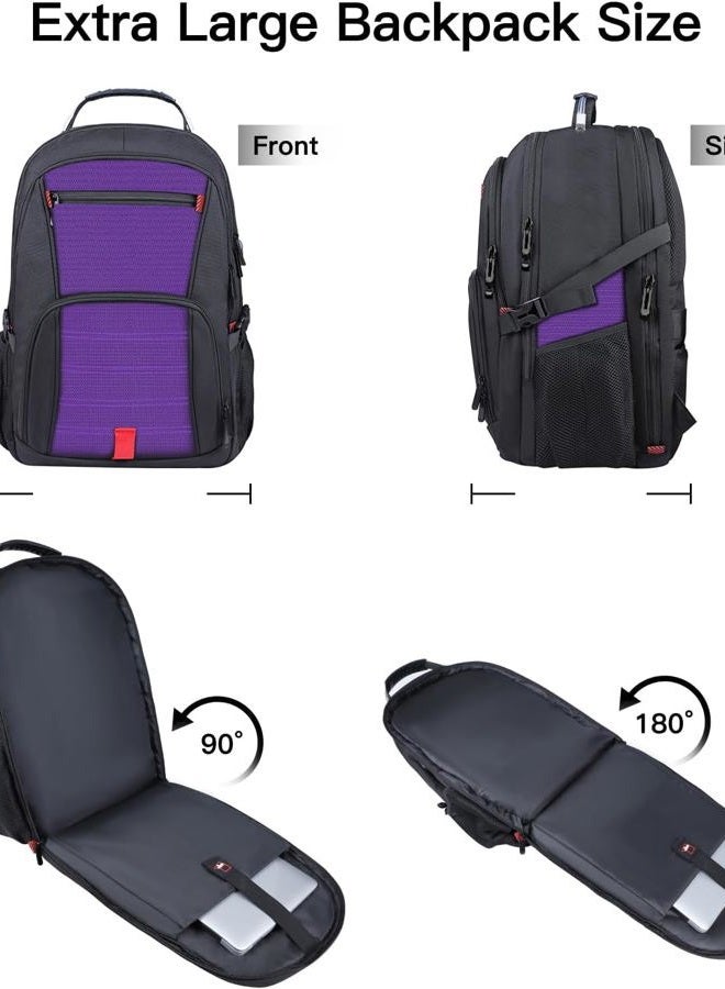 ANTERK Travel Backpack, 18.4 Inch Laptop Backpacks for Men Women with USB Port, 55L Anti Theft Water Resistant College Bussiness TSA Airline Approved Work Computer Backpack, Purple - Image 4