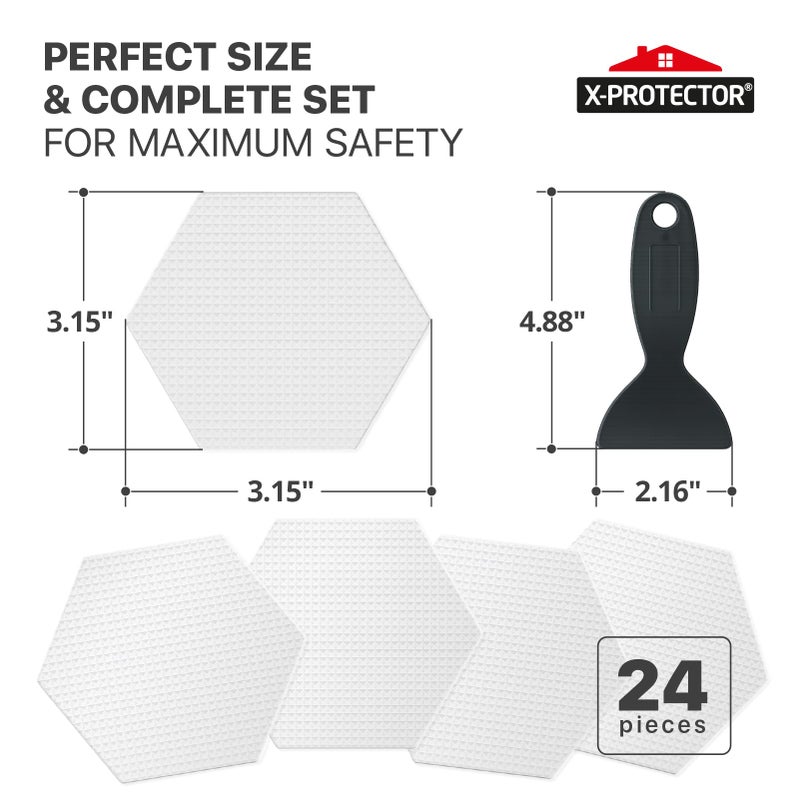 X-Protector Bathtub Non Slip Stickers - 24 PCS Pack 3.15" - Clear Anti Slip Shower Stickers - Premium Shower Adhesive Strips - Self Adhesive Bathtub Non Slip Decals - Prevent Unexpected Slipping! - Image 2