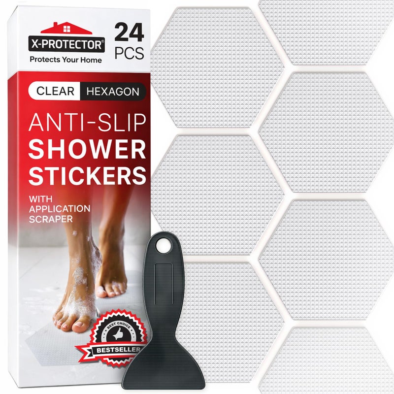 X-Protector Bathtub Non Slip Stickers - 24 PCS Pack 3.15" - Clear Anti Slip Shower Stickers - Premium Shower Adhesive Strips - Self Adhesive Bathtub Non Slip Decals - Prevent Unexpected Slipping! - Image 1