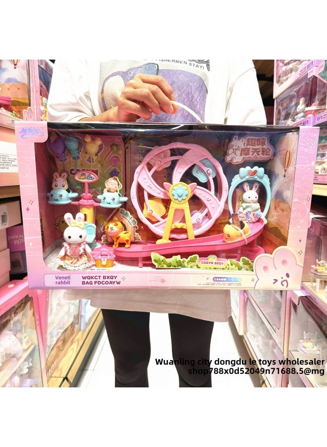 Yasi Weini Rabbit Rabbit Big Castle Villa Living Room Bedroom Bunk Bed Girl Play House Children's Toys-Color:5520 Rabbit Slide Ferris Wheel - Image 1