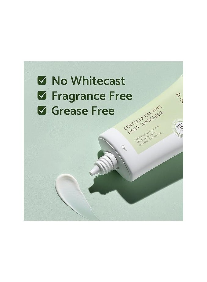 IUNIK Centella Calming Vegan Moisture SPF 50+ PA++++ Non-Sticky No White Cast Light-Weight Daily Sunscreen Reef-Safe UVA UVB Matte-Finish No-Scent 2 Oz Beta-Glucan Dry Oily Sensitive Acne-Prone Skin K