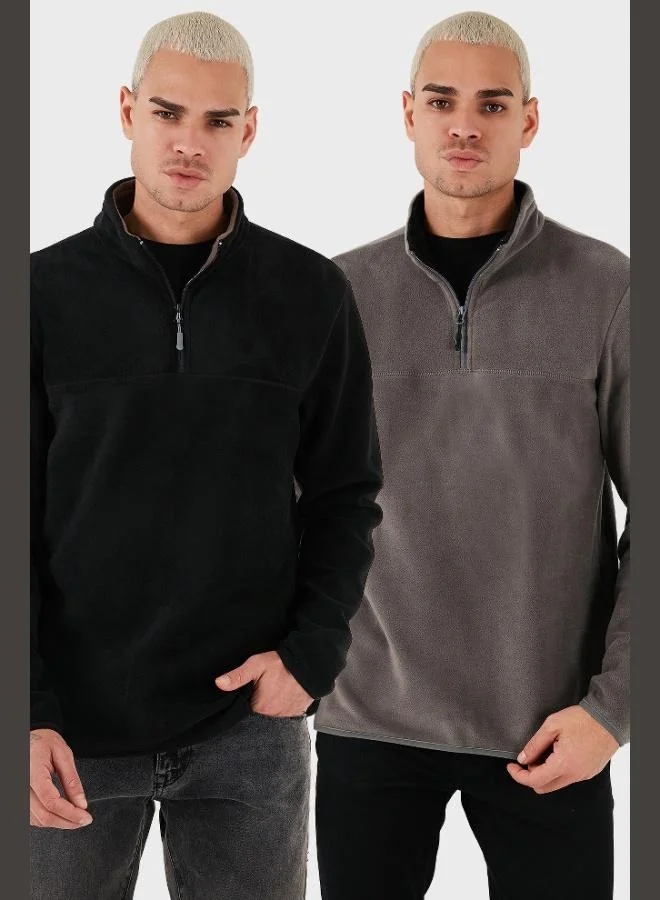 Buratti Buratti Regular Fit Anti-Pilling Non-Pilling Standing Collar Raised 2-Pack Polar Men's POLAR 5896700S2