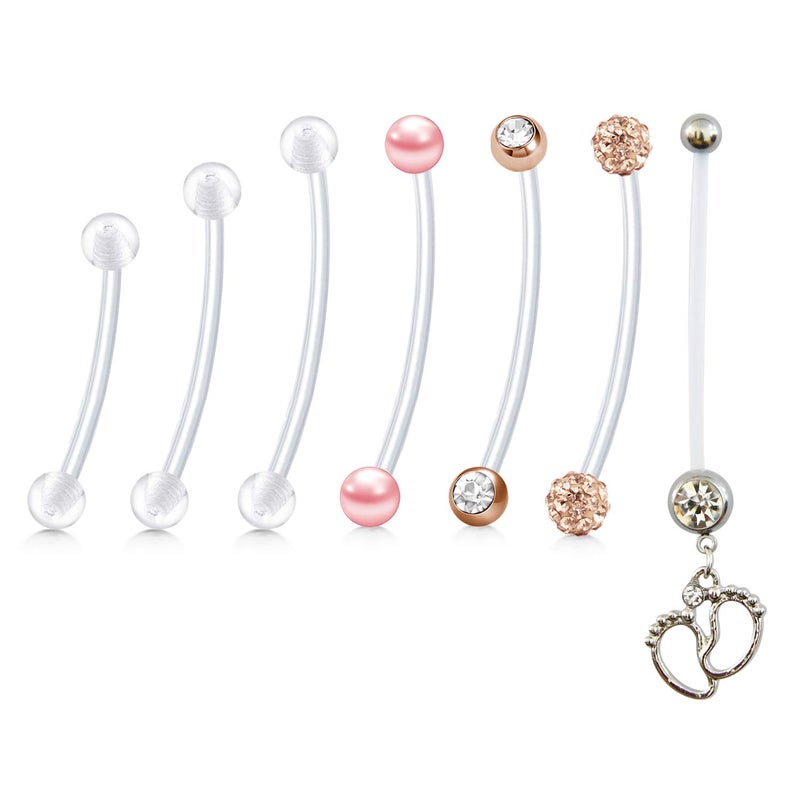 QWALIT 14G Pregnancy Belly Button Rings Maternity Navel Rings 38mm for Women Dangle Flexible Bioplast Nave Piercing Bar Clear Belly Rings Retainer 32mm 36mm 38mm