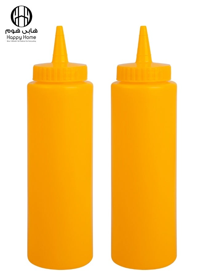 هابي هوم عبوة من زجاجتين كاتشب ومسطردة فارغة مصنوعة من البلاستيك - قابلة لاعادة الملئ - سهلة الاستخدام مناسبة للمطبخ ولوازم المطعم وشاحنات تقديم الطعام صلصة الشواء، الحرف اليدوية 450 مل (أصفر- أصفر) - Image 1