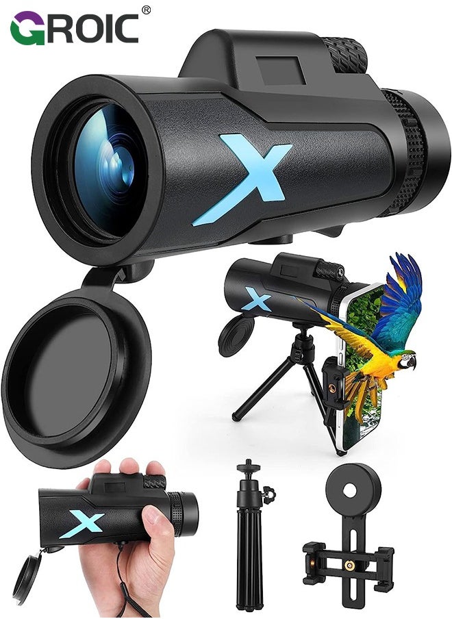 GROIC 12x50 High-Power Monocular Telescope with Smartphone Tripod, Portable Bag - Ideal for Bird Watching, Hunting, Hiking, Camping - Large Vision for Adults and Kids with BAK4 Prism and FMC Lens Technology  - Image 1