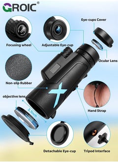 GROIC 12x50 High-Power Monocular Telescope with Smartphone Tripod, Portable Bag - Ideal for Bird Watching, Hunting, Hiking, Camping - Large Vision for Adults and Kids with BAK4 Prism and FMC Lens Technology  - Image 2