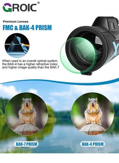 GROIC 12x50 High-Power Monocular Telescope with Smartphone Tripod, Portable Bag - Ideal for Bird Watching, Hunting, Hiking, Camping - Large Vision for Adults and Kids with BAK4 Prism and FMC Lens Technology  - Image 4