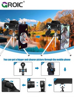 GROIC 12x50 High-Power Monocular Telescope with Smartphone Tripod, Portable Bag - Ideal for Bird Watching, Hunting, Hiking, Camping - Large Vision for Adults and Kids with BAK4 Prism and FMC Lens Technology  - Image 3