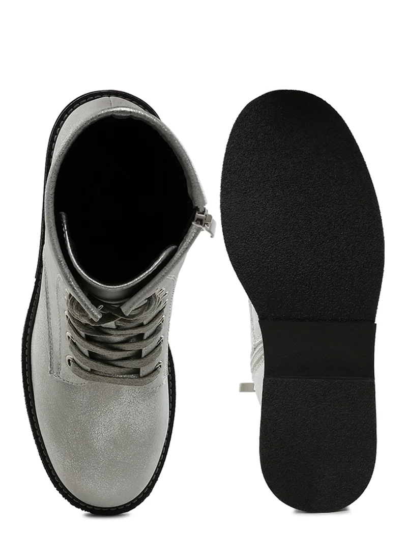 London Rag Faux Leather Lace Up Boots in Silver