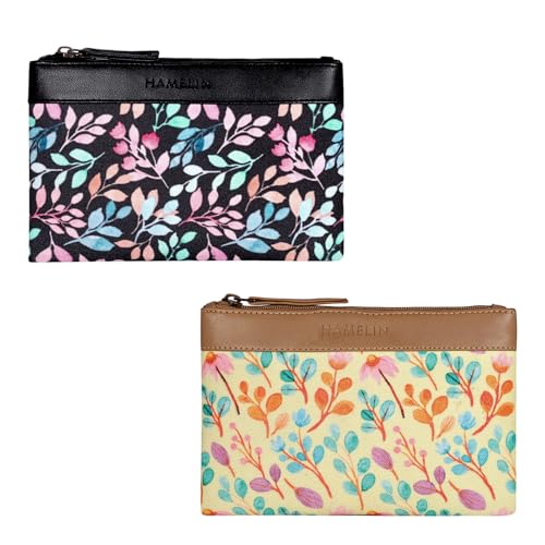 Hamelin Multi Purpose Pouch for Men & Women | Stationary, Makeup, Medicine Essentials Pouch | Vegan Leather Purse for Office College Outing | Country Garden-Pack of 2| Ideal Gift for Woman - Image 1