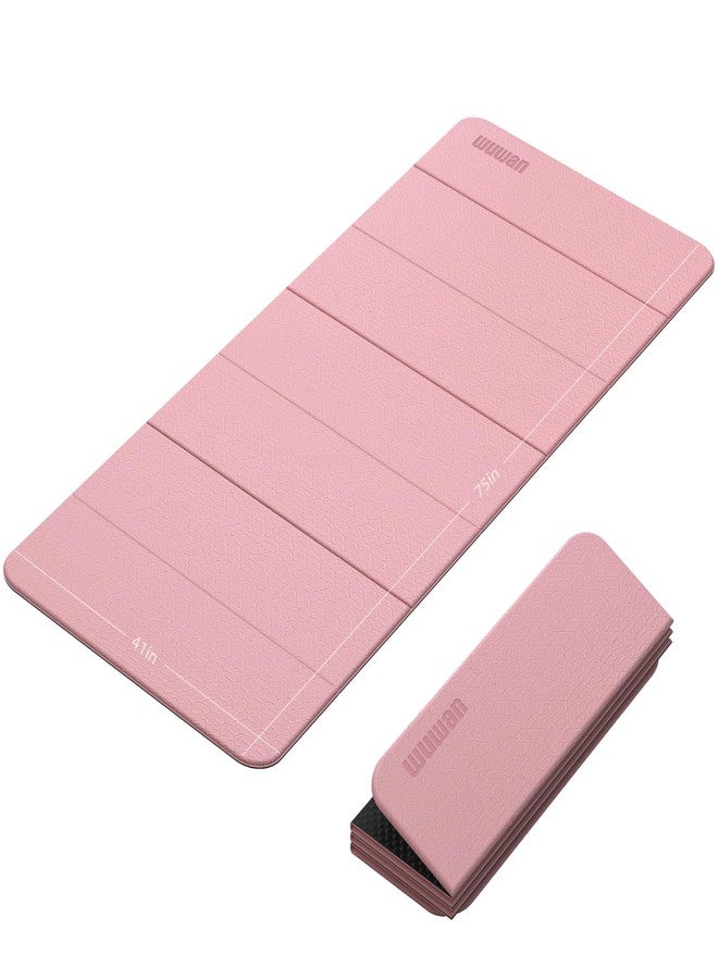 WUWAN Foldable Yoga Mat Thick 10mm-WUWAN Extra Large Exercise mat, TPE Material, Non-Slip Fitness Folding Mats Easy to Carry For Home Workout Travel Pilates(74.8" x40",2/5") (Pink) - Image 1