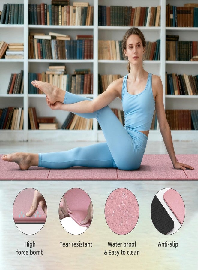 WUWAN Foldable Yoga Mat Thick 10mm-WUWAN Extra Large Exercise mat, TPE Material, Non-Slip Fitness Folding Mats Easy to Carry For Home Workout Travel Pilates(74.8" x40",2/5") (Pink) - Image 2