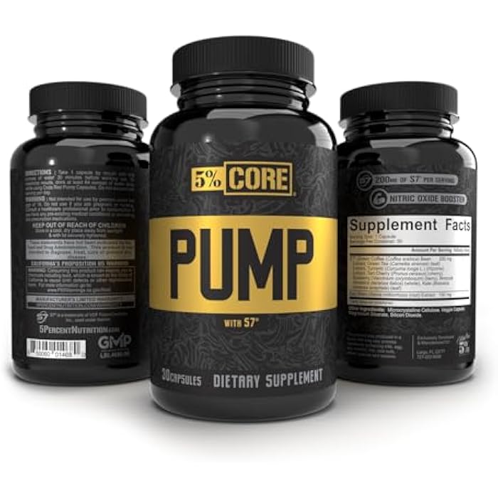 5% Nutrition Core Pump Caps | NO2 Nitric Oxide Booster Supplement Pills | All Natural Ultra Low Stim Preworkout Supplement (5mg Caffeine) (30 Capsules) - Image 2