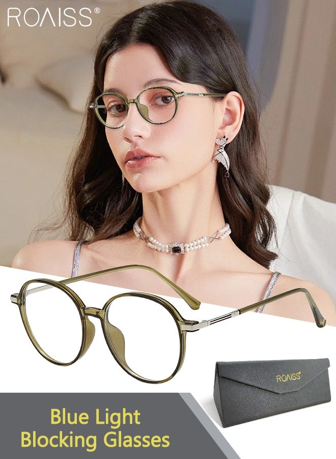 roaiss Anti Blue Light Glasses, Round Frame anti Fatigue Eyeglasses, Blue Light Filter, Anti UV Glare Computer Gaming Reading Eyewear for Women Men, Green - Image 1