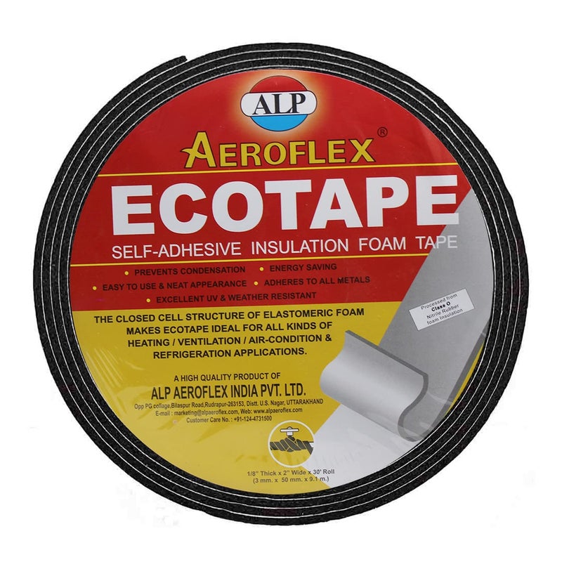 ALP Nitrile Self Adhesive Insulation Foam Tape, ECOTAPE, Class O For Matel Heat, Air Conditioning, industrial Freezers, Refrigerators (2"(W) X 3 mm(T) X 9.1 Meter(L)) - Black, Pack of 3 - Image 1