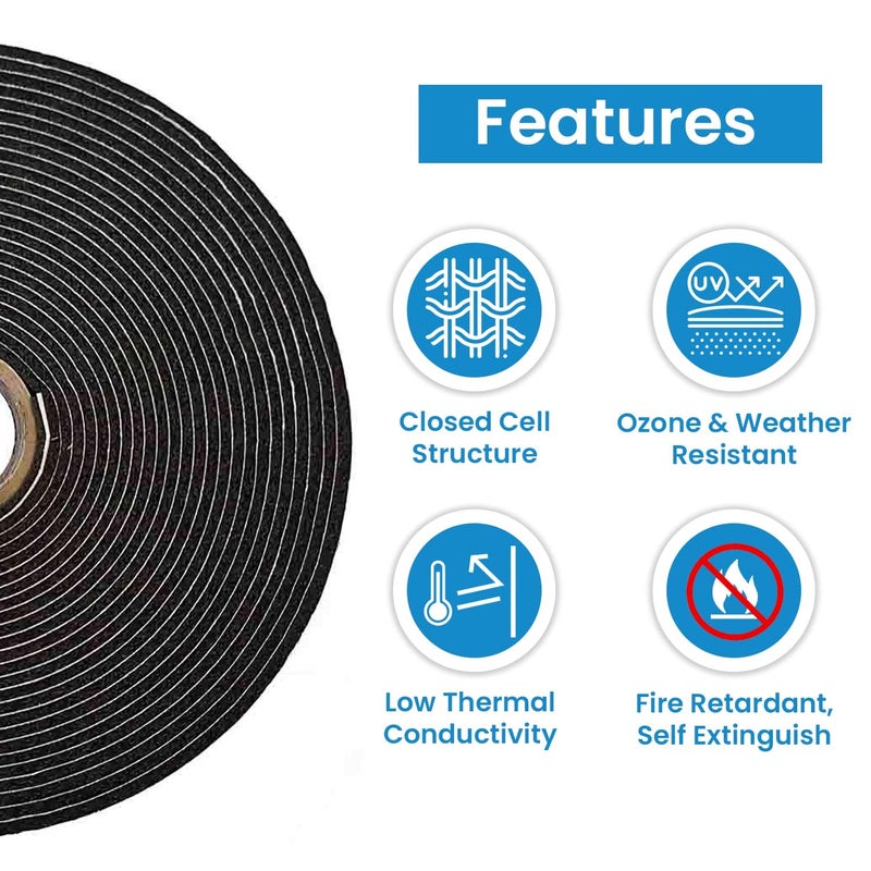 ALP Nitrile Self Adhesive Insulation Foam Tape, ECOTAPE, Class O For Matel Heat, Air Conditioning, industrial Freezers, Refrigerators (2"(W) X 3 mm(T) X 9.1 Meter(L)) - Black, Pack of 3 - Image 5