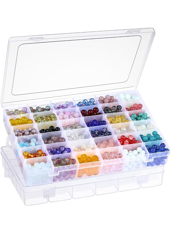 The Bros 36 Grids Plastic Organizer Box with Dividers, Clear Compartment Container Storage for Beads Crafts Jewelry Fishing Tackles, Earring Storage Containers Bead Holders (2Pack) - Image 1