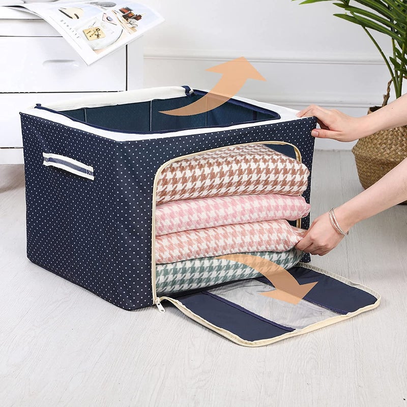 BLISSBORN 66L Foldable Steel Frame Double Opening Zipped Rectangular Storage Organizer Bag with Clear Window Large Capacity Waterproof Folding BagOrganizer Container bins for Closet pack of 1 - Image 2