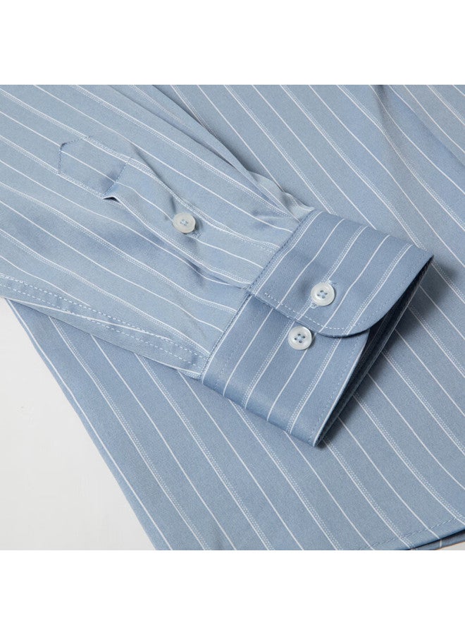 Limeng Men's Easy-care Long-sleeve Shirt, Business Formal Wear, Work Uniform, Plaid Striped Shirt, 2417, Size 40 - Image 2