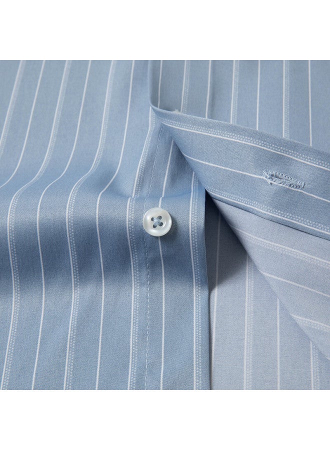 Limeng Men's Easy-care Long-sleeve Shirt, Business Formal Wear, Work Uniform, Plaid Striped Shirt, 2417, Size 40 - Image 3